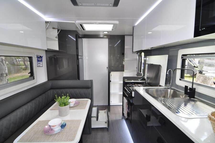 You may wish to opt for an external kitchen/slide out kitchen  on the nearside wall - ask your Concept Caravans dealer.