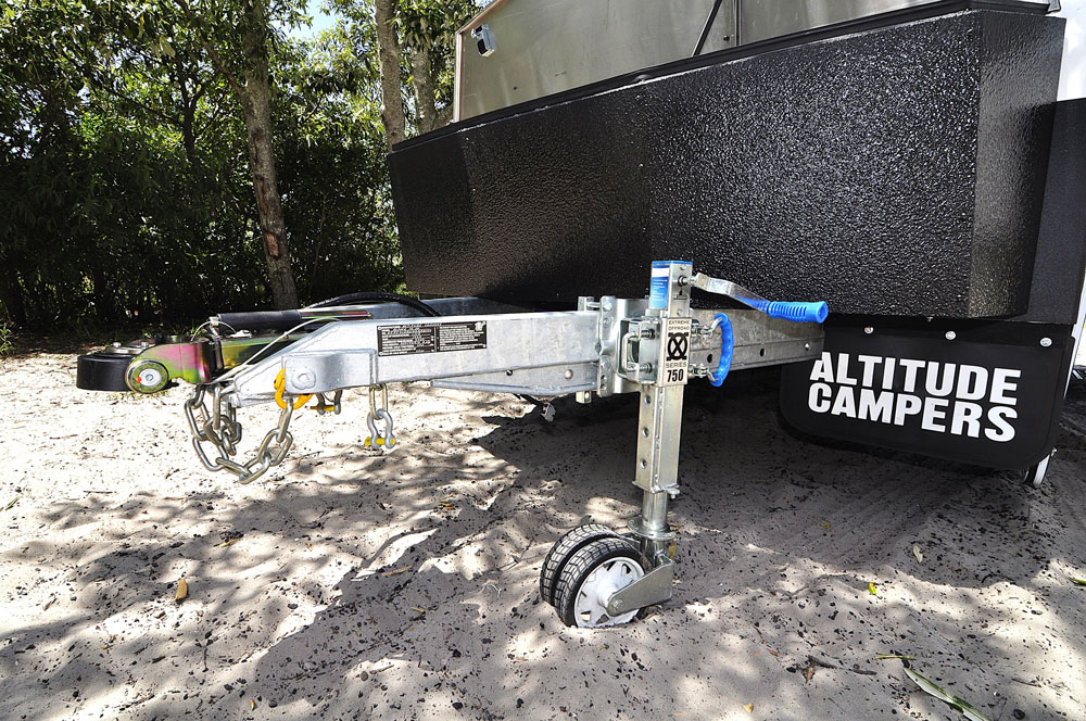 The toolbox has supports for a pair of jerry cans and gas bottles